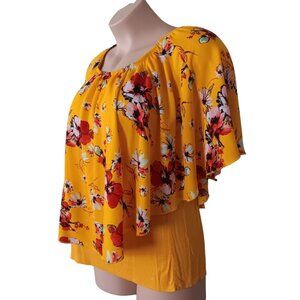 Love J Womens Yellow Floral Print Blouse Size 1X Lightweight and Comfortable Top
